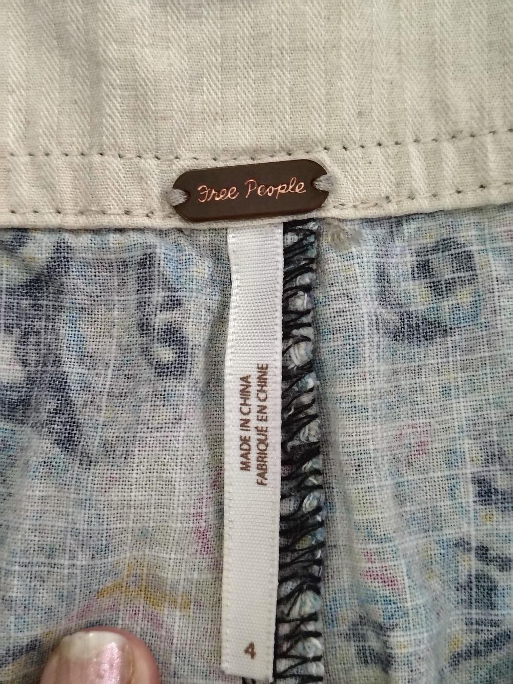 Free People cream and blue floral blouse with logo tag - Picture 2 of 5